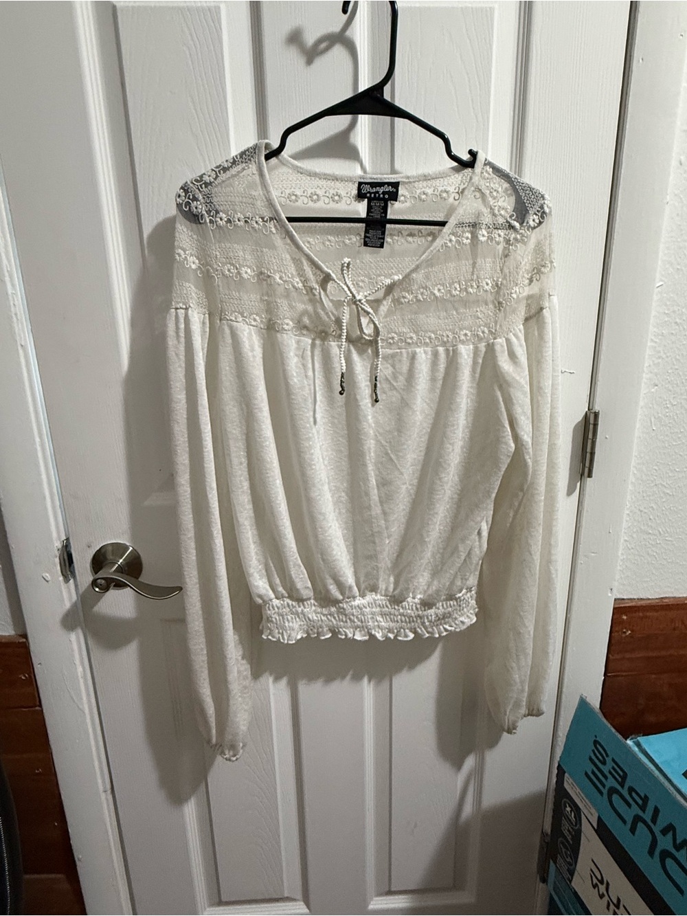 Wrangler Ivory Lace Yoke Peasant Blouse